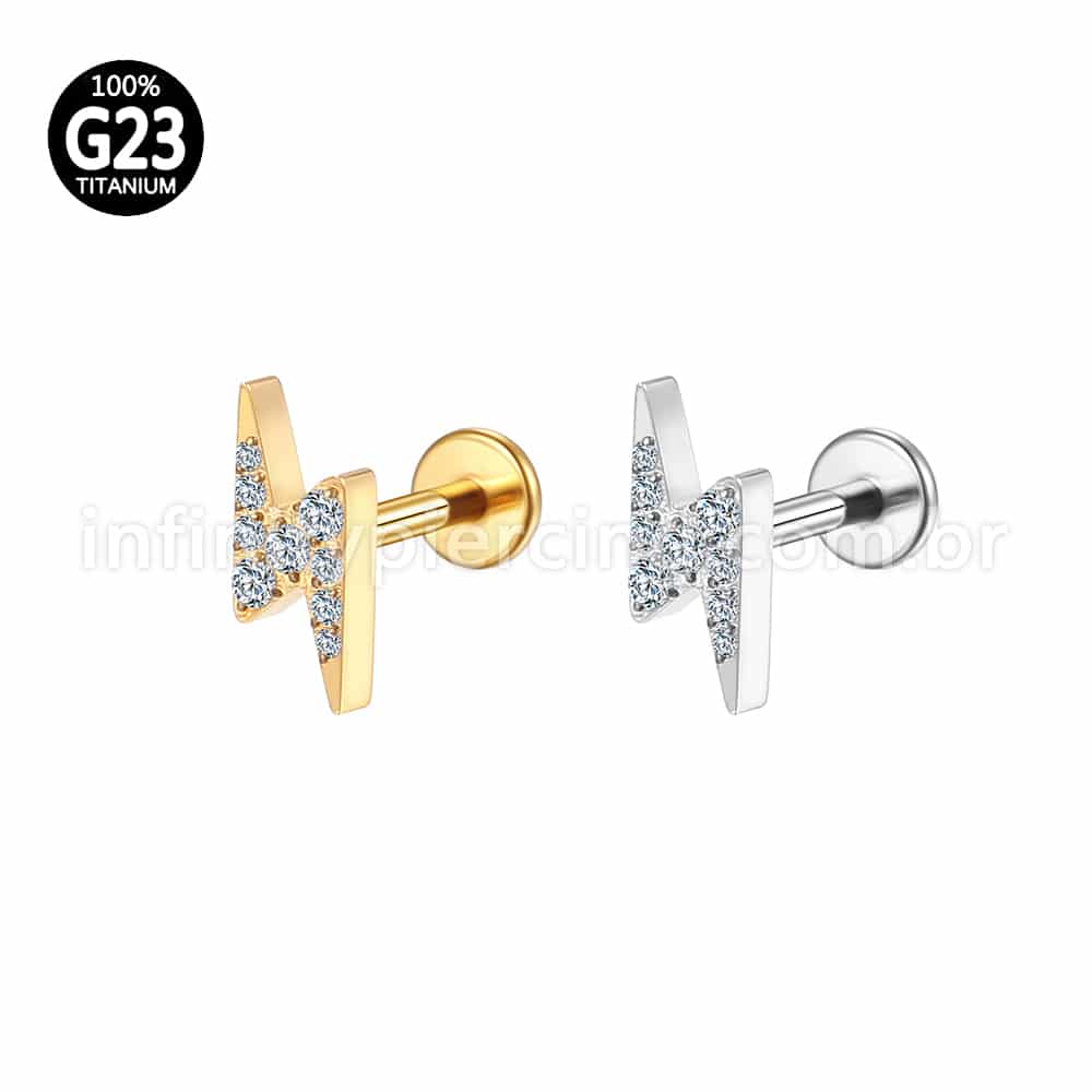 Piercing Labret Titânio Rosca Interna Raio Zircônia Cravejada